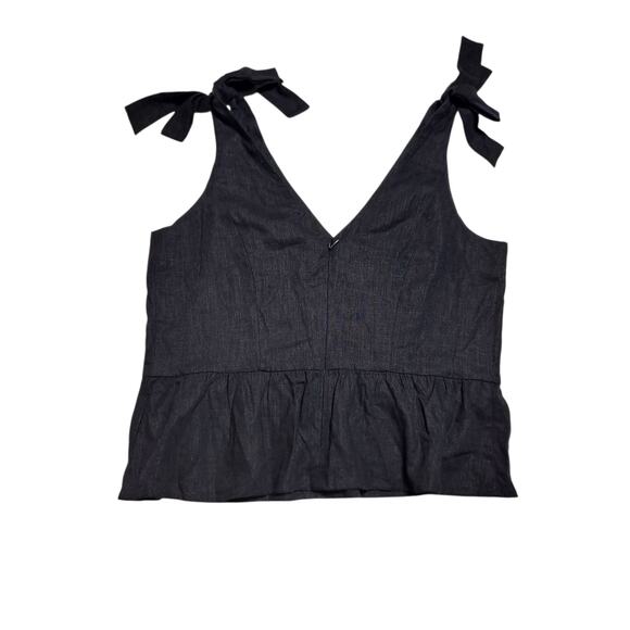 Express Women's Large Sleeveless Peplum Top Black Linen Blend Zipper Back - Picture 2 of 8